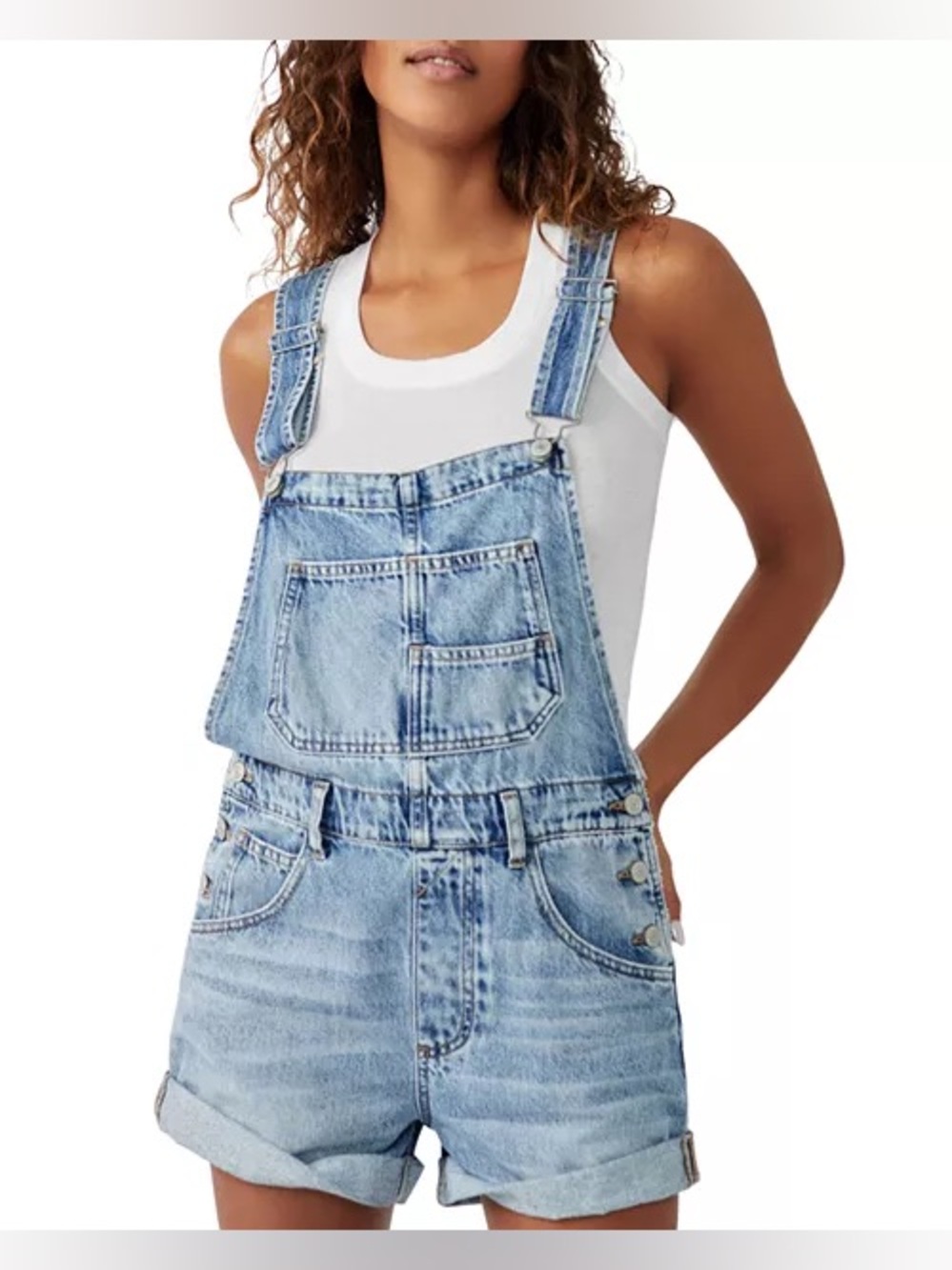 We The Free Light Blue Denim Short Overalls
